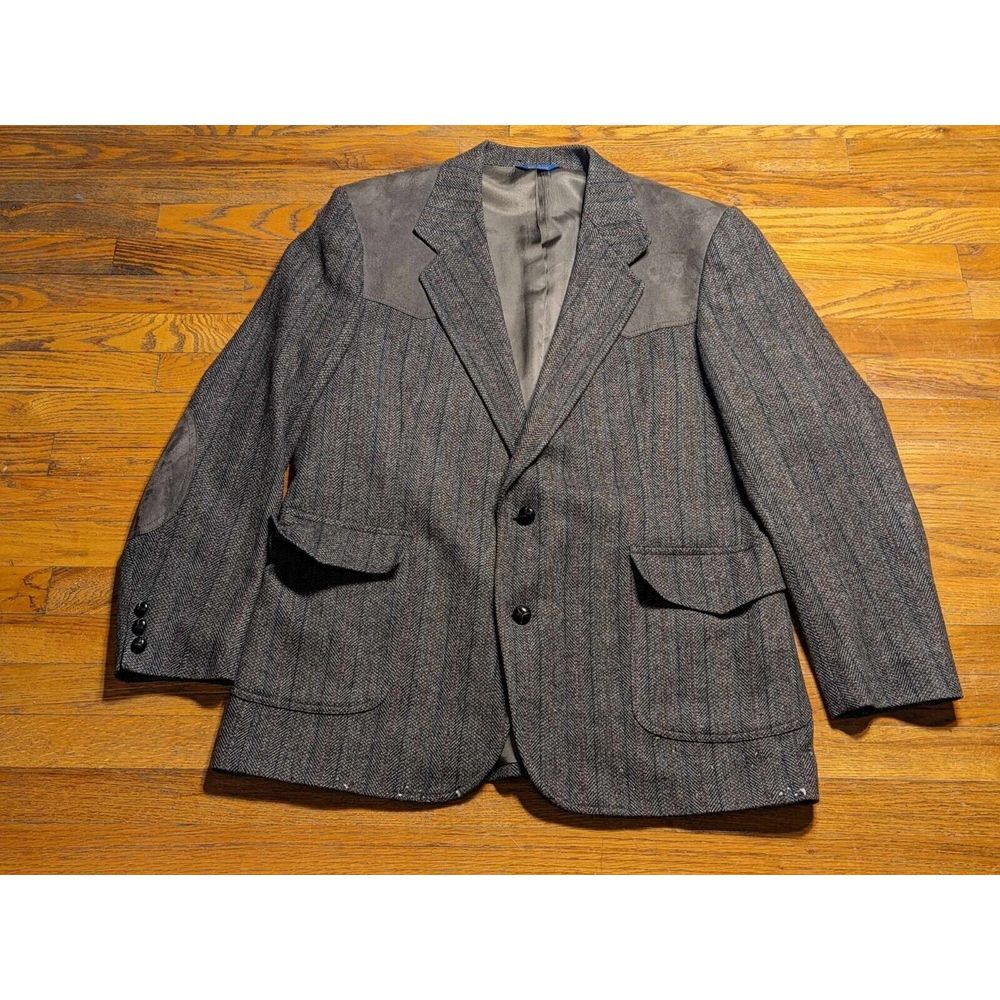 Vintage Pendleton Western Suit Jacket Mens 46 Long Blazer Elbow Patches Gray USA